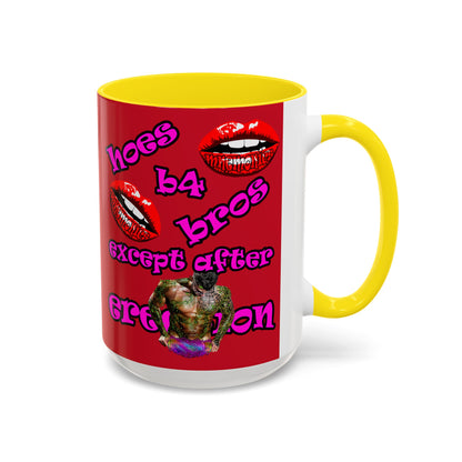 hoes b4 bros - Accent Mug (dark red)