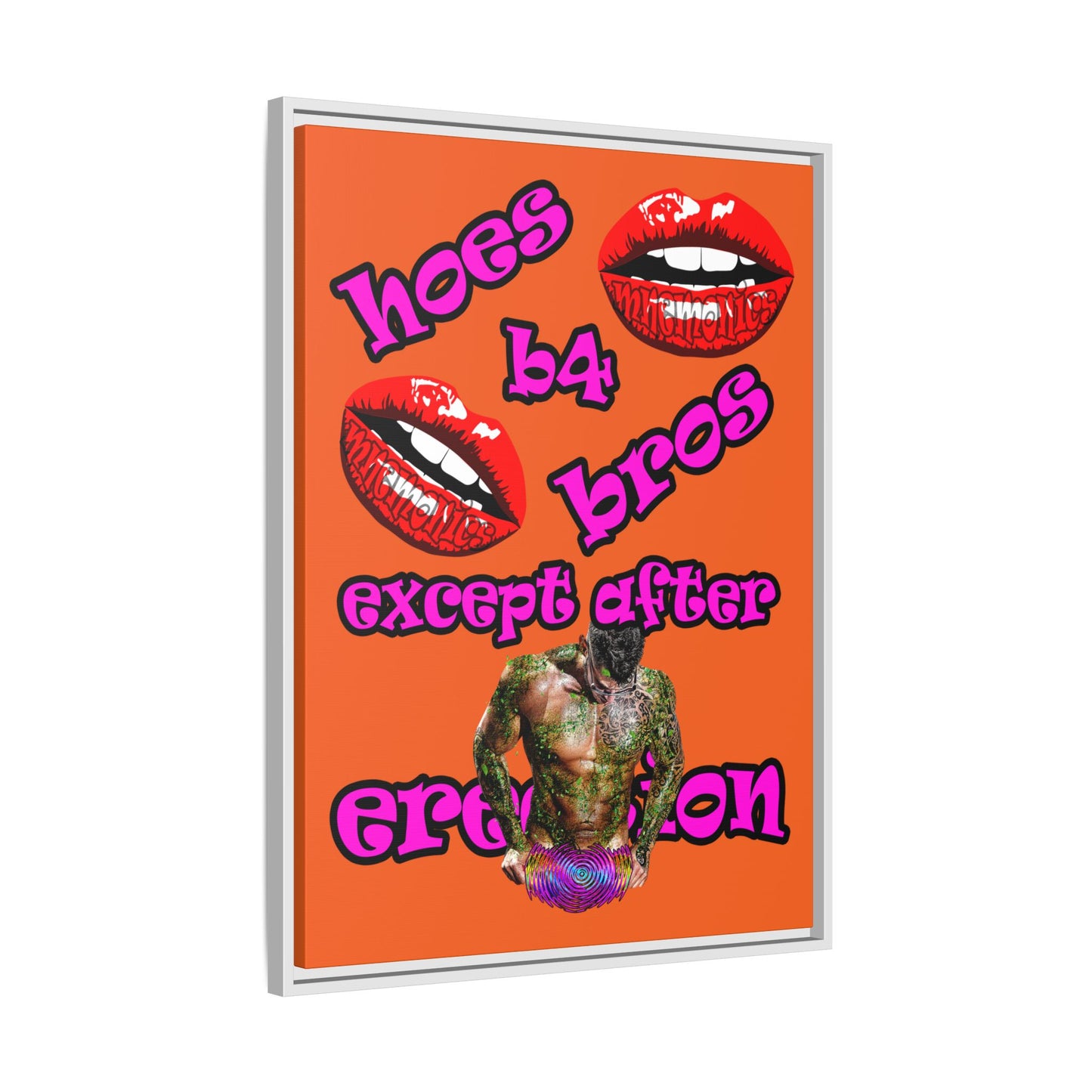 hoes b4 bros - framed canvas art (orange)