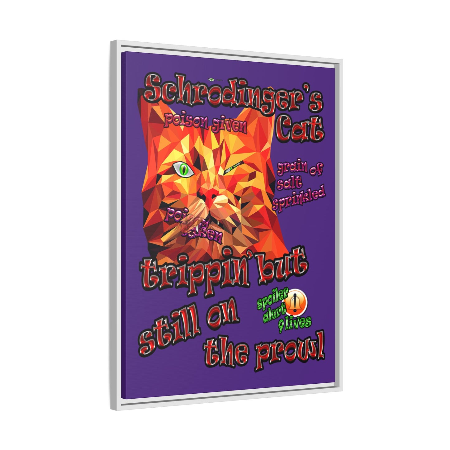 schrodinger's cat - framed canvas art (purple)