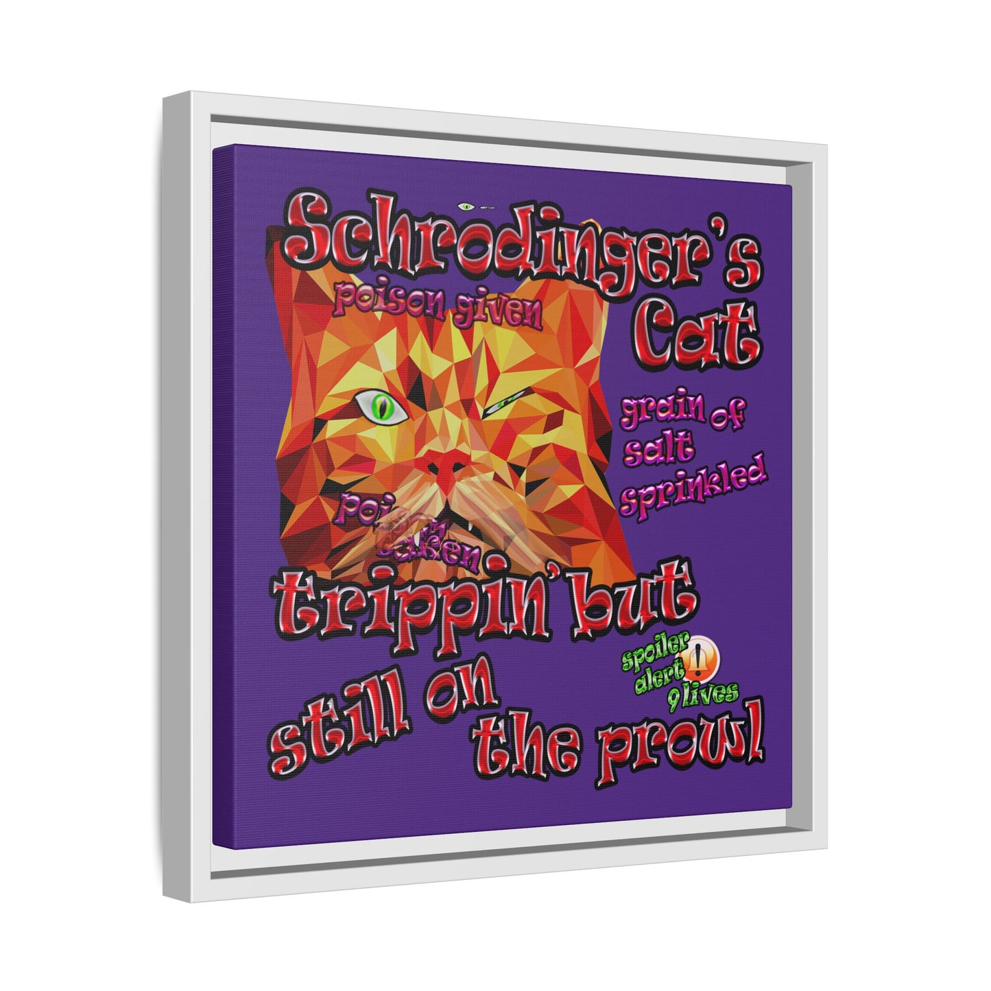 schrodinger's cat - framed canvas art (purple)