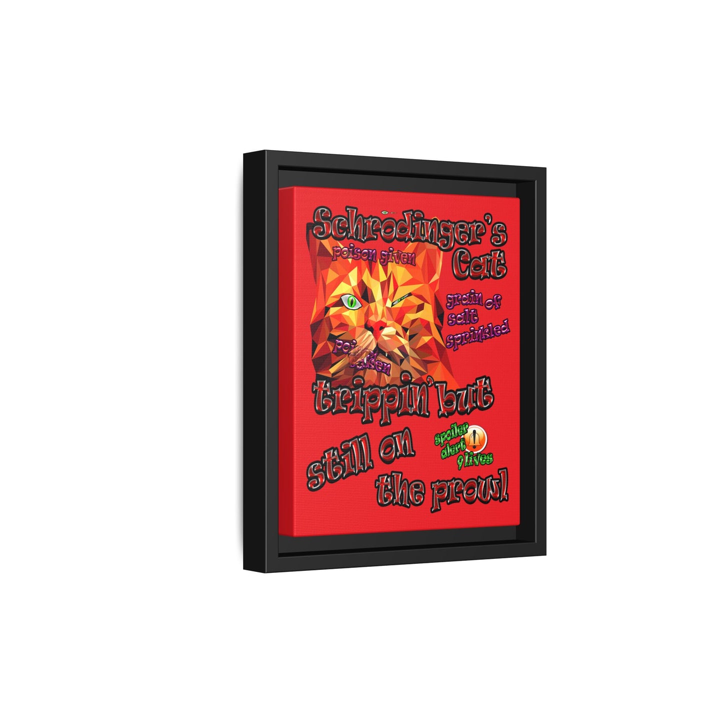 schrodinger's cat - framed canvas art (red)