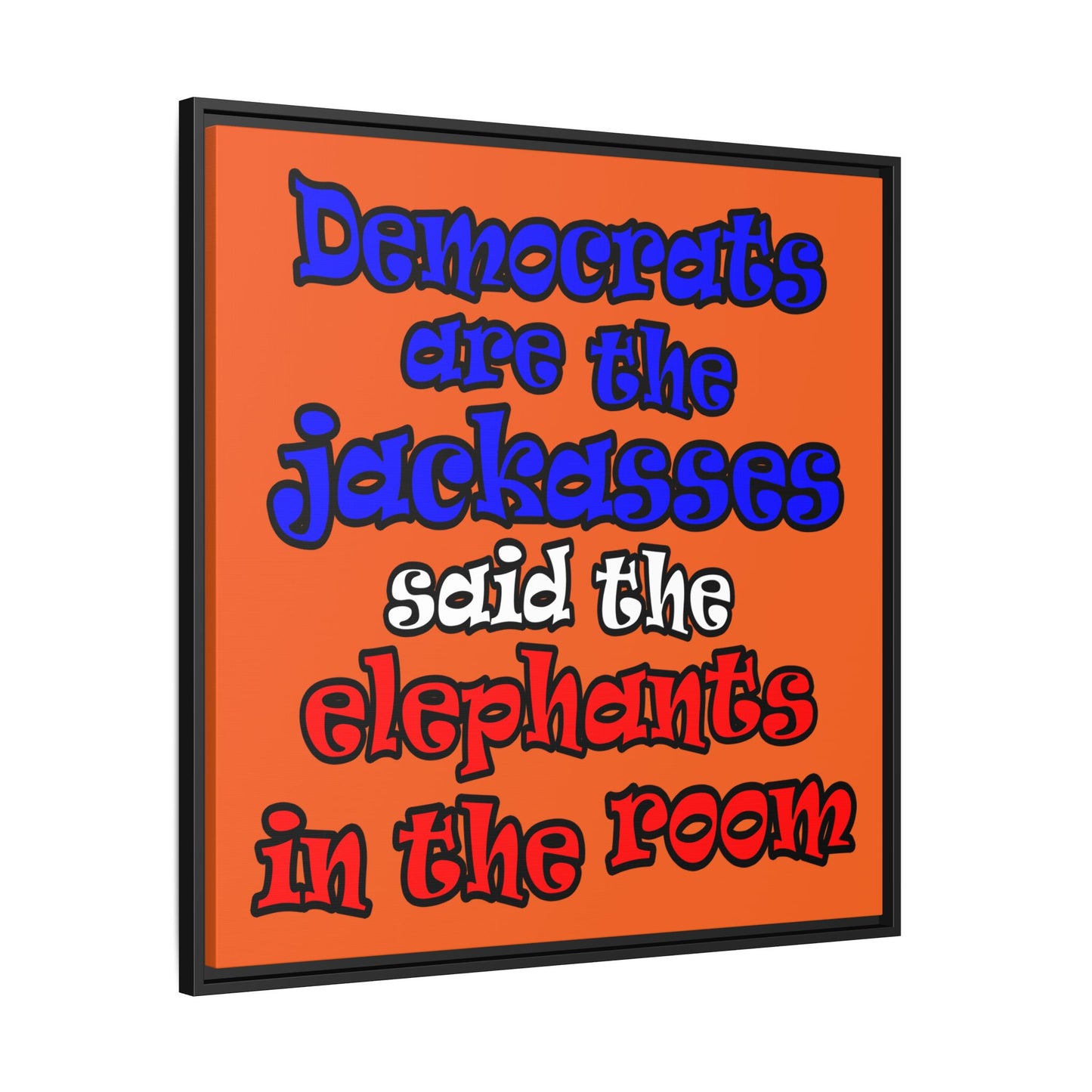 donkeys and elephants - framed canvas art (orange)