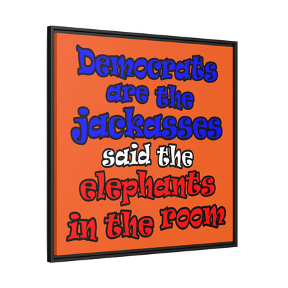 donkeys and elephants - framed canvas art (orange)