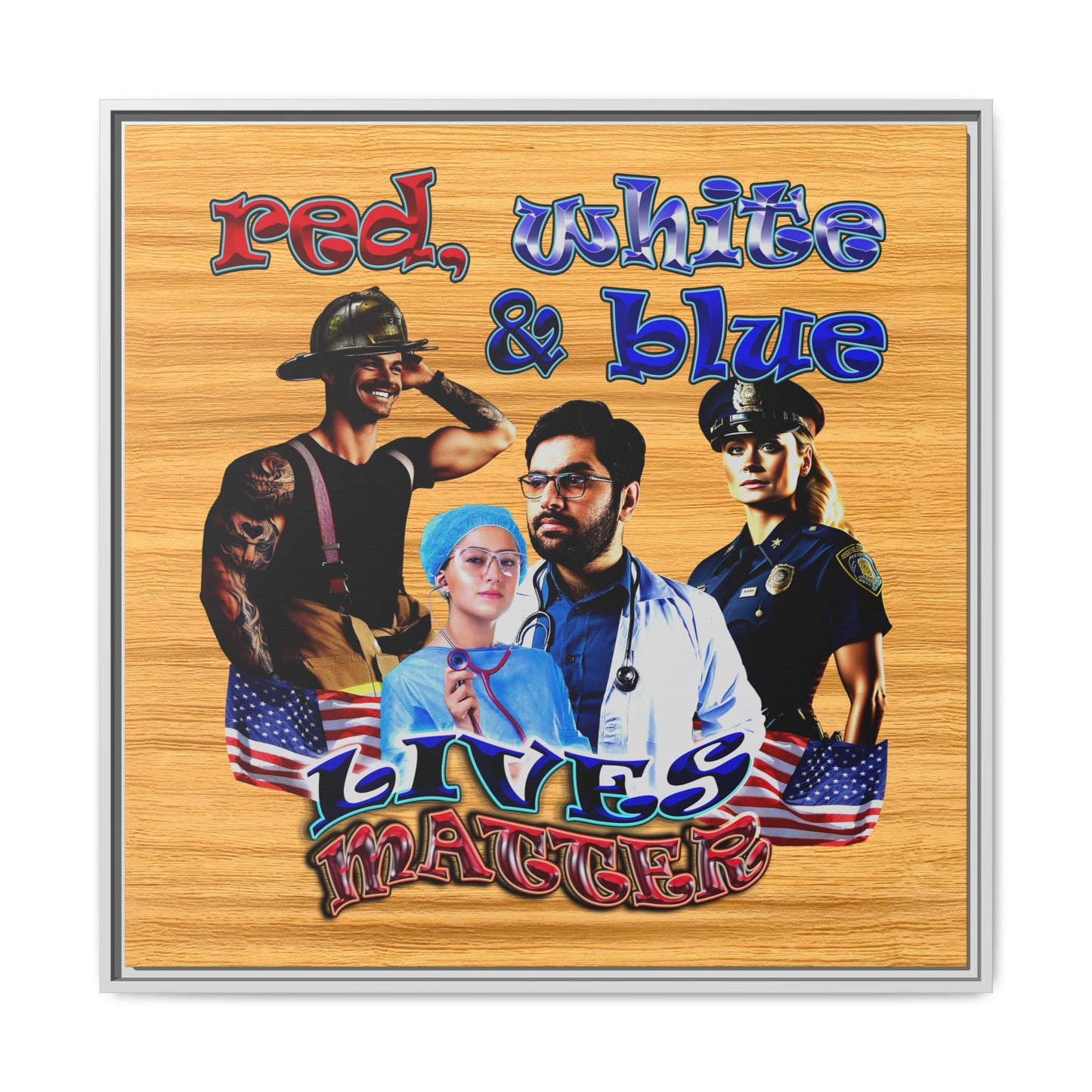 rw&b lives matter - framed canvas art (butterscotch wood finish)