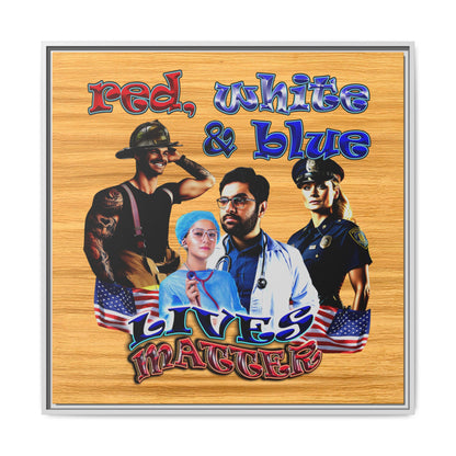 rw&b lives matter - framed canvas art (butterscotch wood finish)