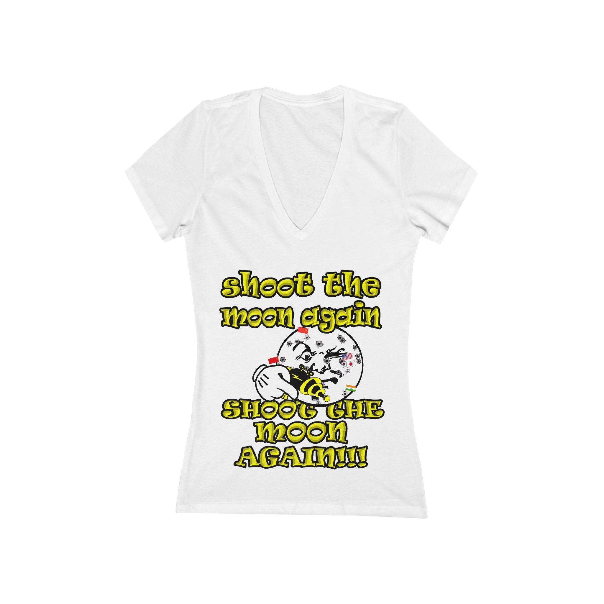 shoot the moon again - Women's Jersey Short Sleeve Deep V-Neck Tee