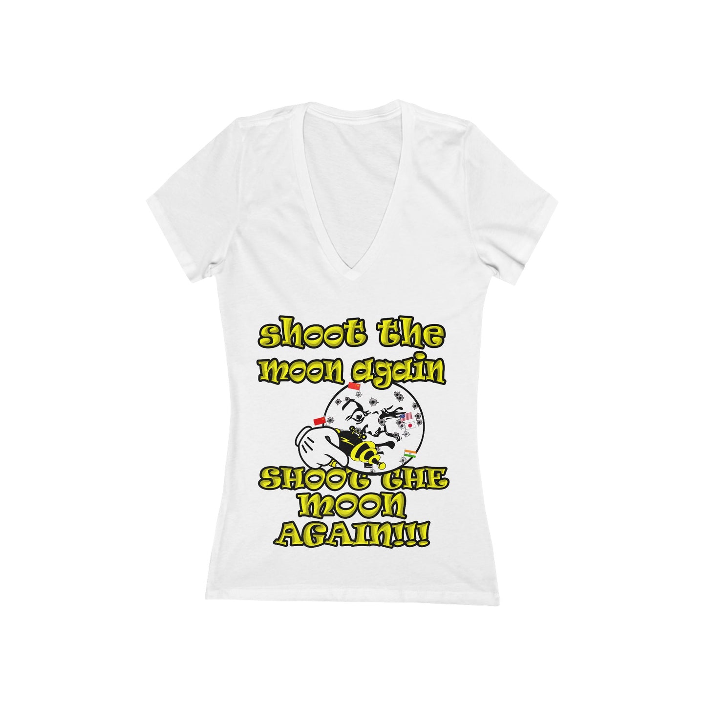 shoot the moon again - Women's Jersey Short Sleeve Deep V-Neck Tee
