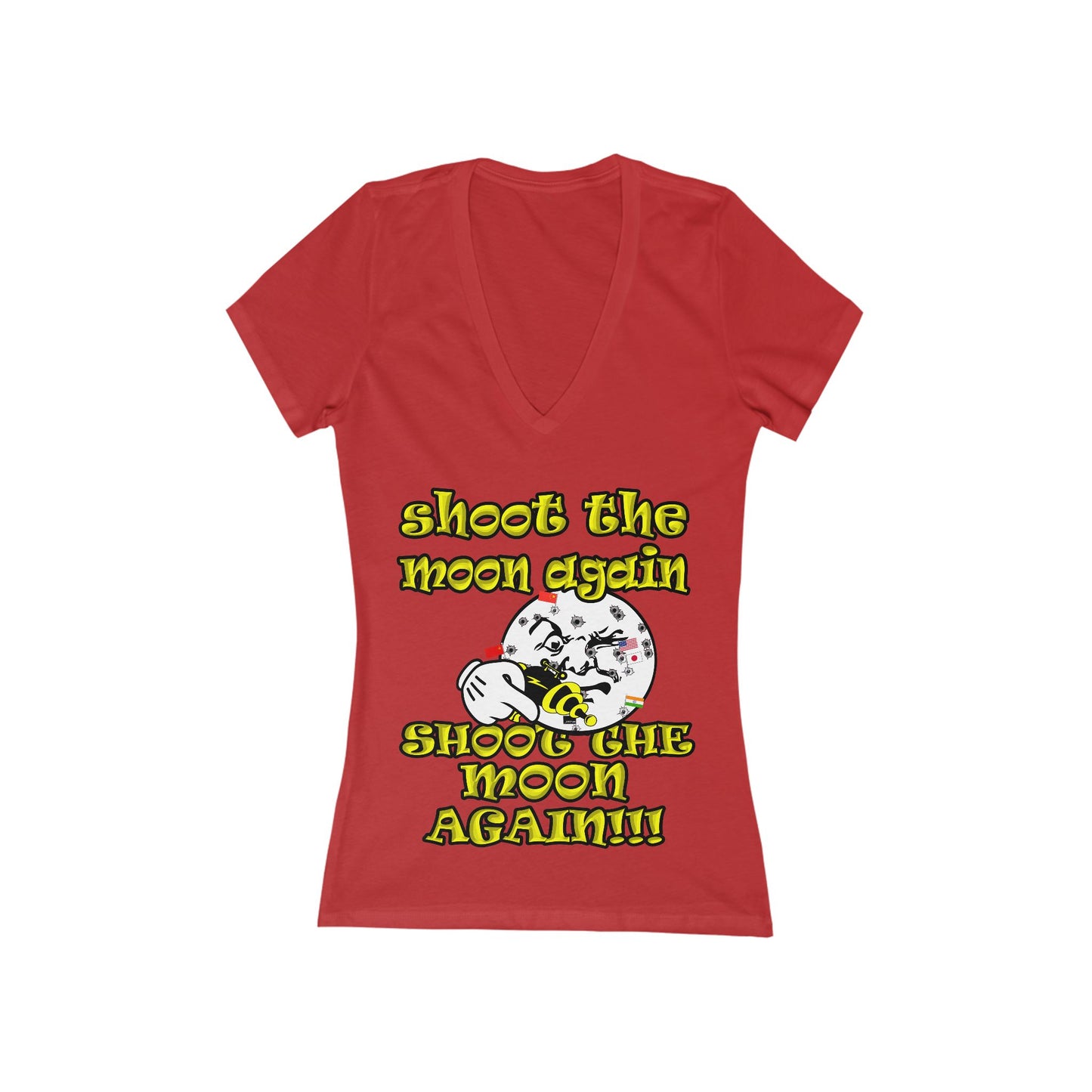 shoot the moon again - Women's Jersey Short Sleeve Deep V-Neck Tee