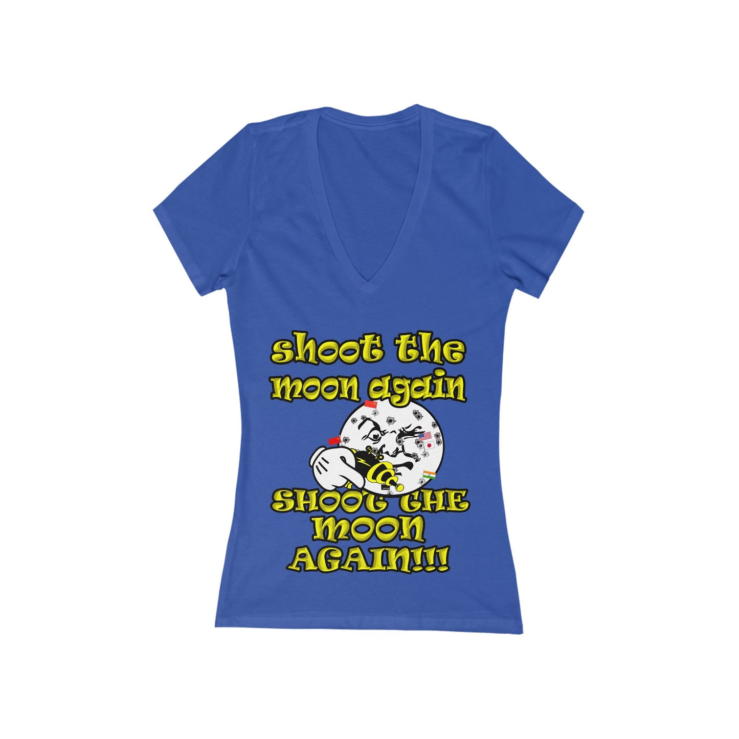 shoot the moon again - Women's Jersey Short Sleeve Deep V-Neck Tee