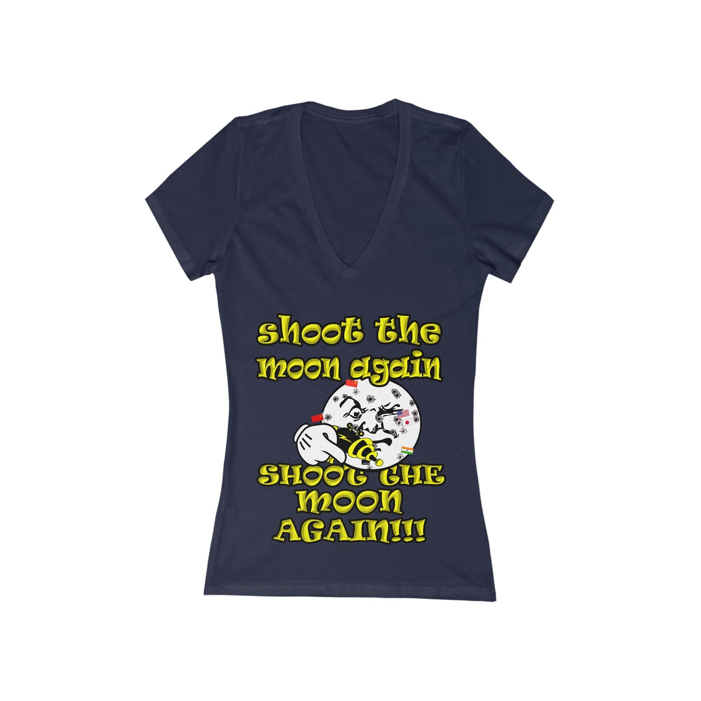 shoot the moon again - Women's Jersey Short Sleeve Deep V-Neck Tee