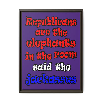 donkeys and elephants - framed canvas art (purple)