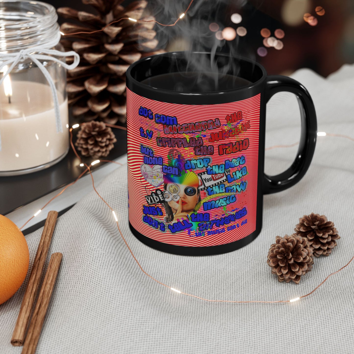 drop the beat - Black Mug (yellow-orange wave)