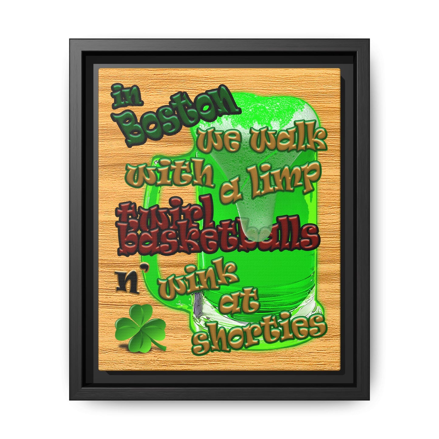 celtics logo - framed canvas art (butterscotch wood finish)