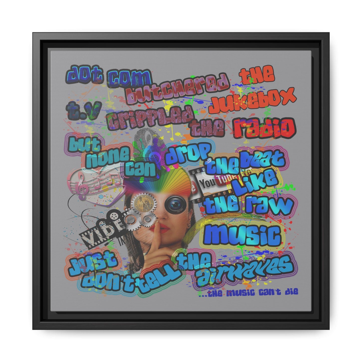 drop the beat - framed canvas art (grey)