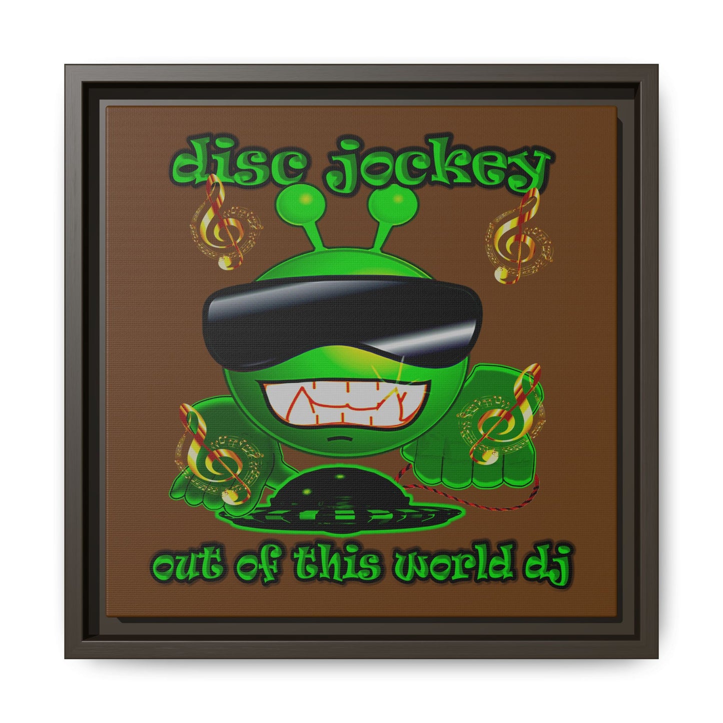 disc jockey - framed canvas art (brown)