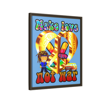 love peace - framed canvas art (light blue)