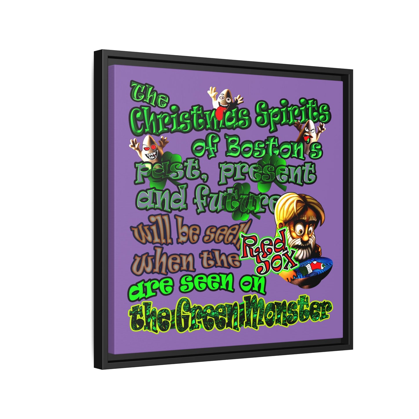 christmas spirits of boston - framed canvas art (light purple)