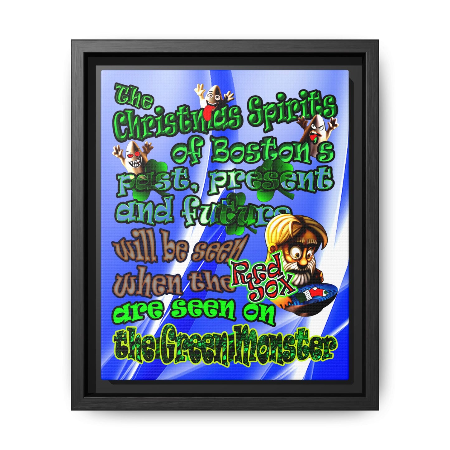 christmas spirits of boston - framed canvas art (blue-white wave)