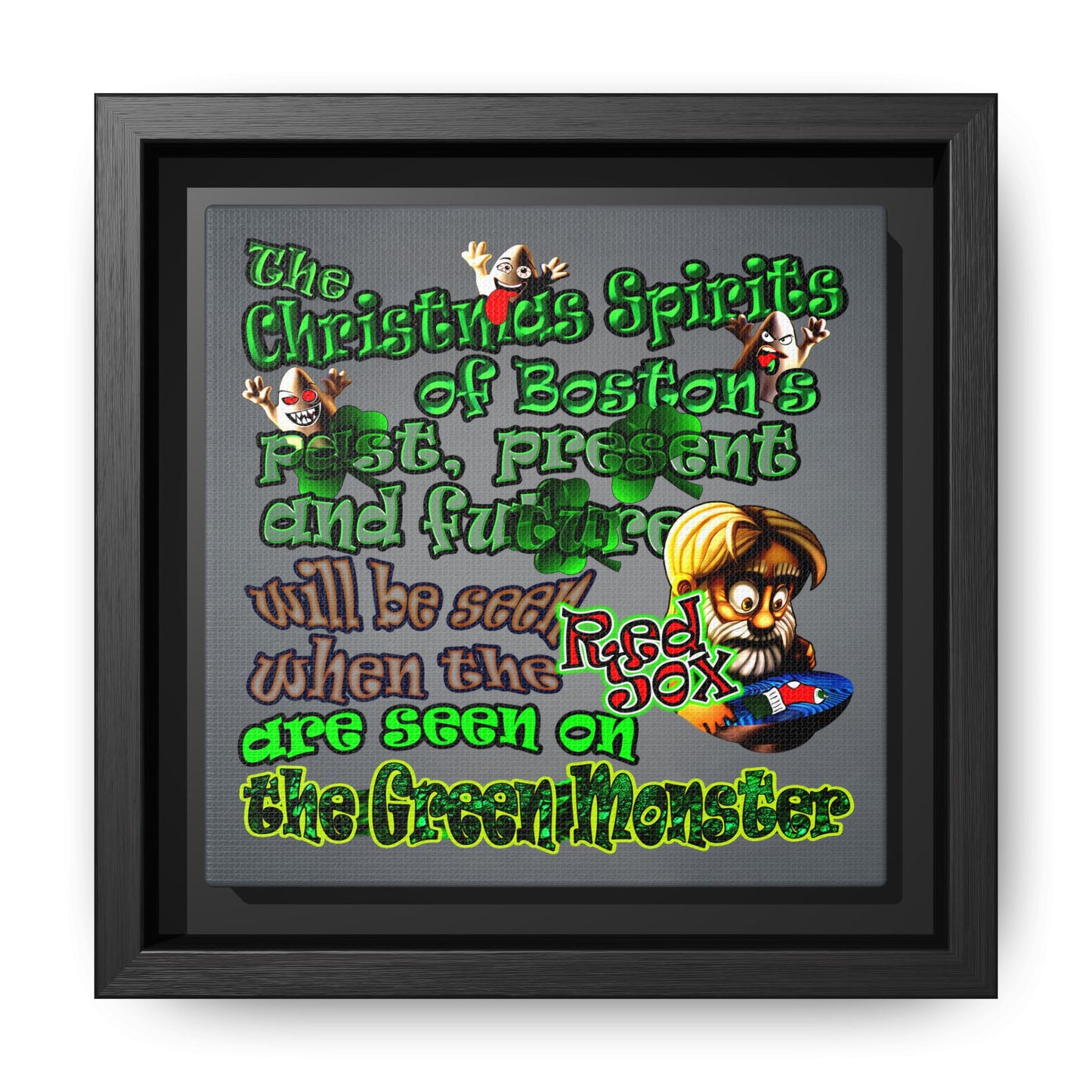 christmas spirits of boston - framed canvas art (grey-light grey)