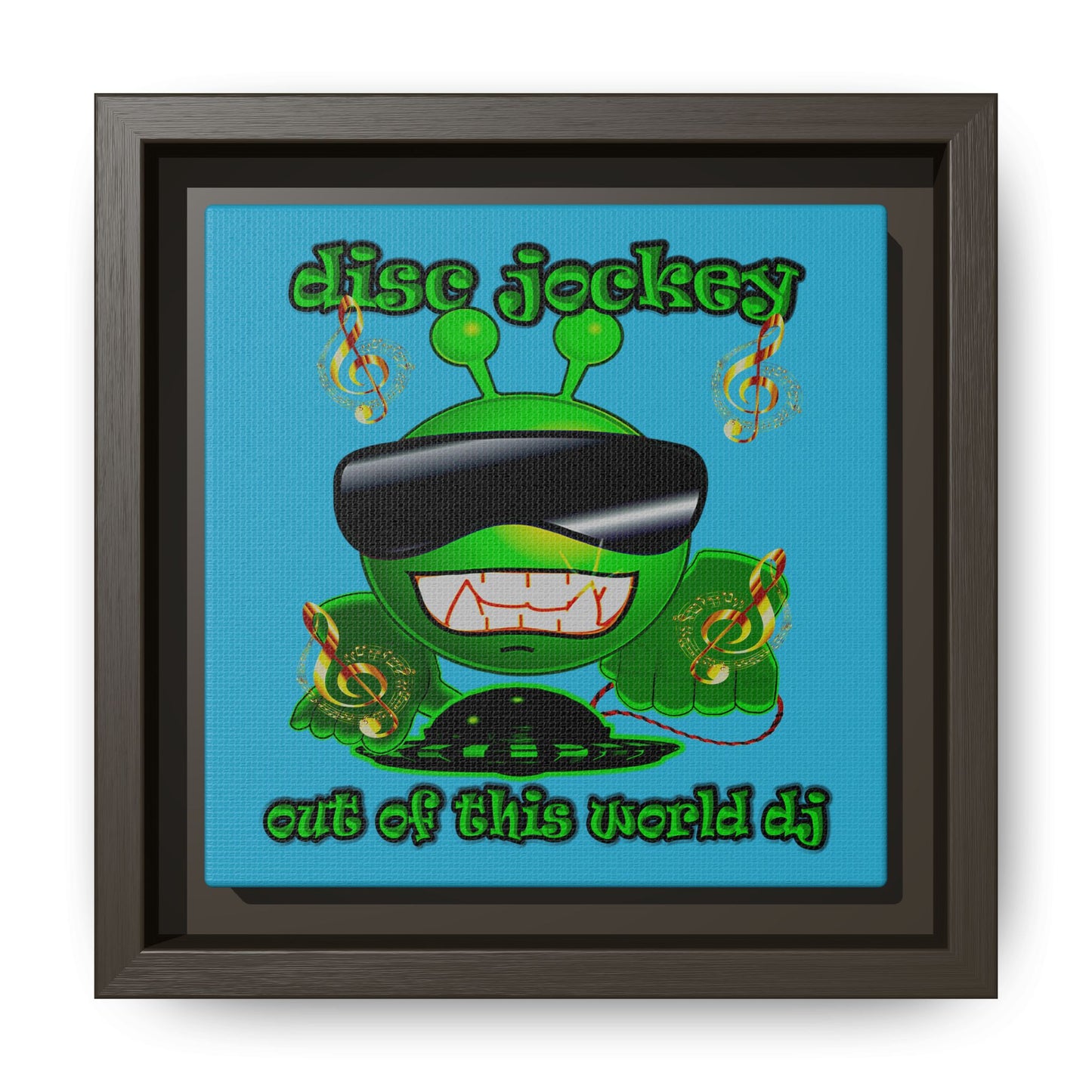 disc jockey - framed canvas art (turquoise)