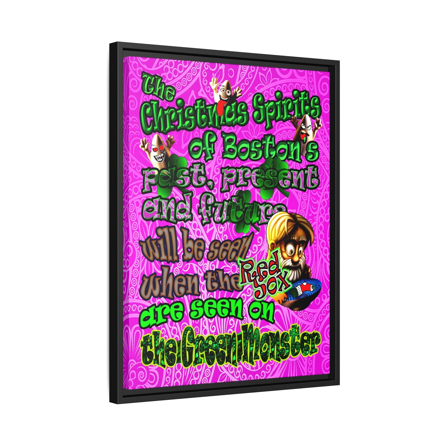 christmas spirits of boston - framed canvas art (pink swirl)