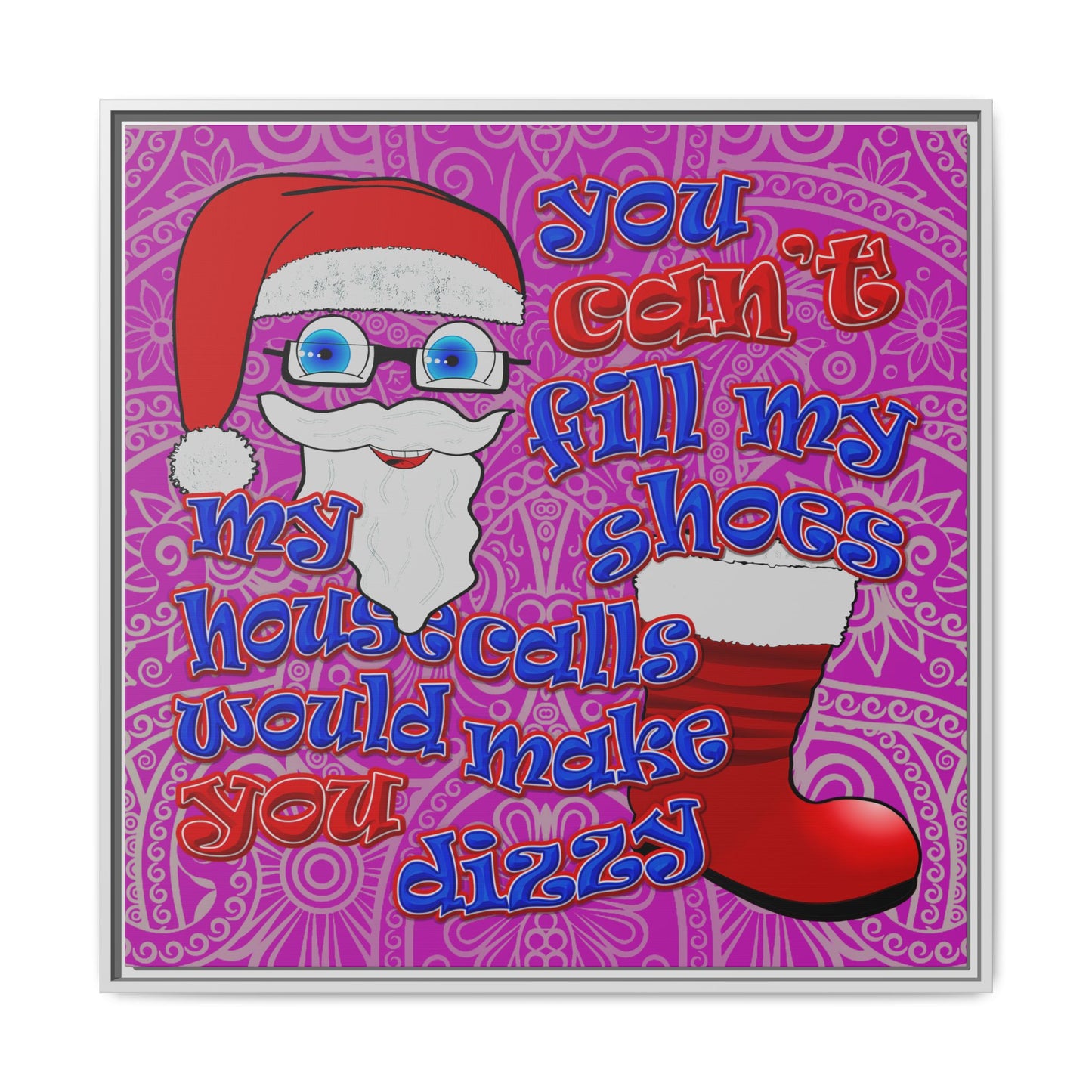 santa's shoes - framed canvas art (pink swirl)