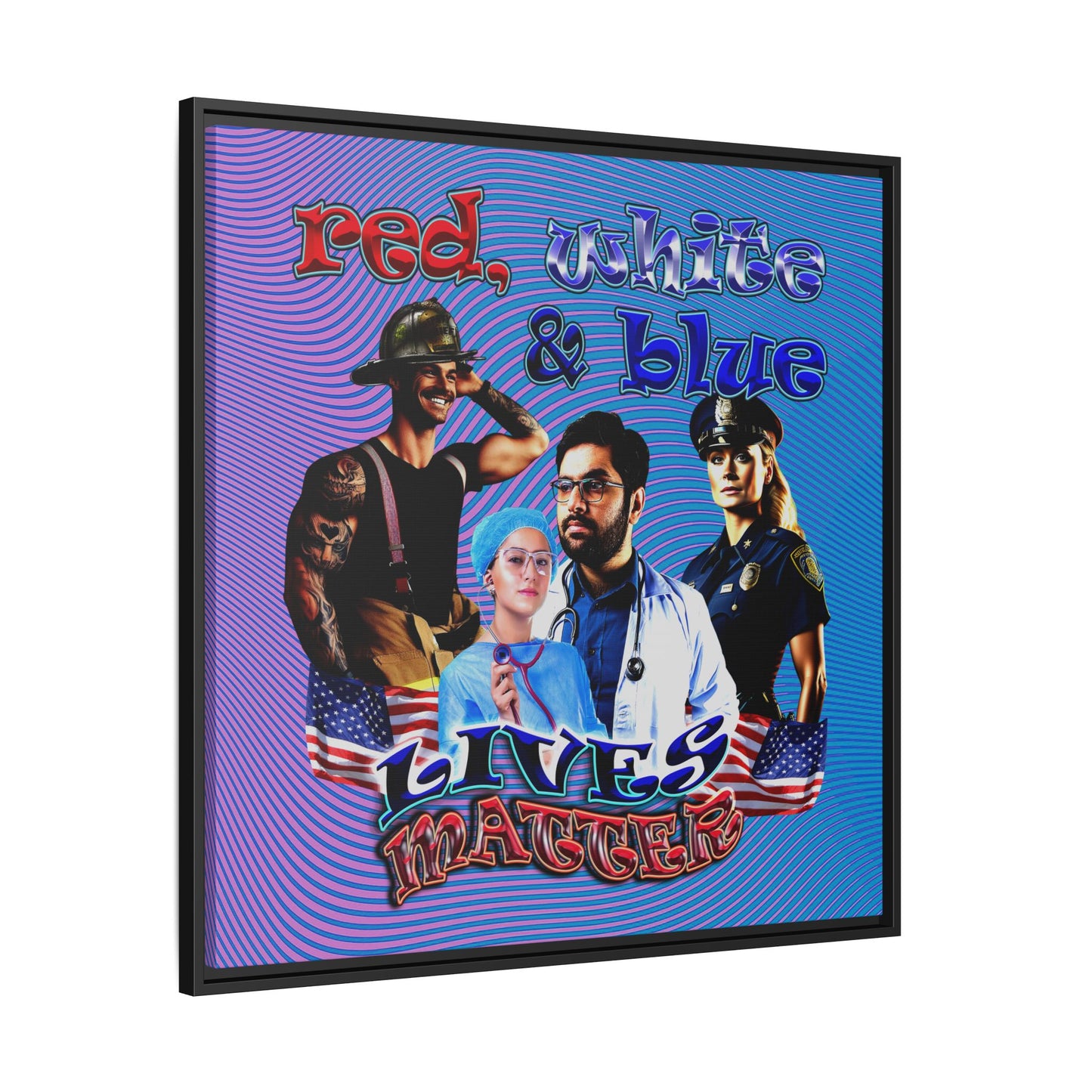 rw&b lives matter - framed canvas art (light blue-purple wave)