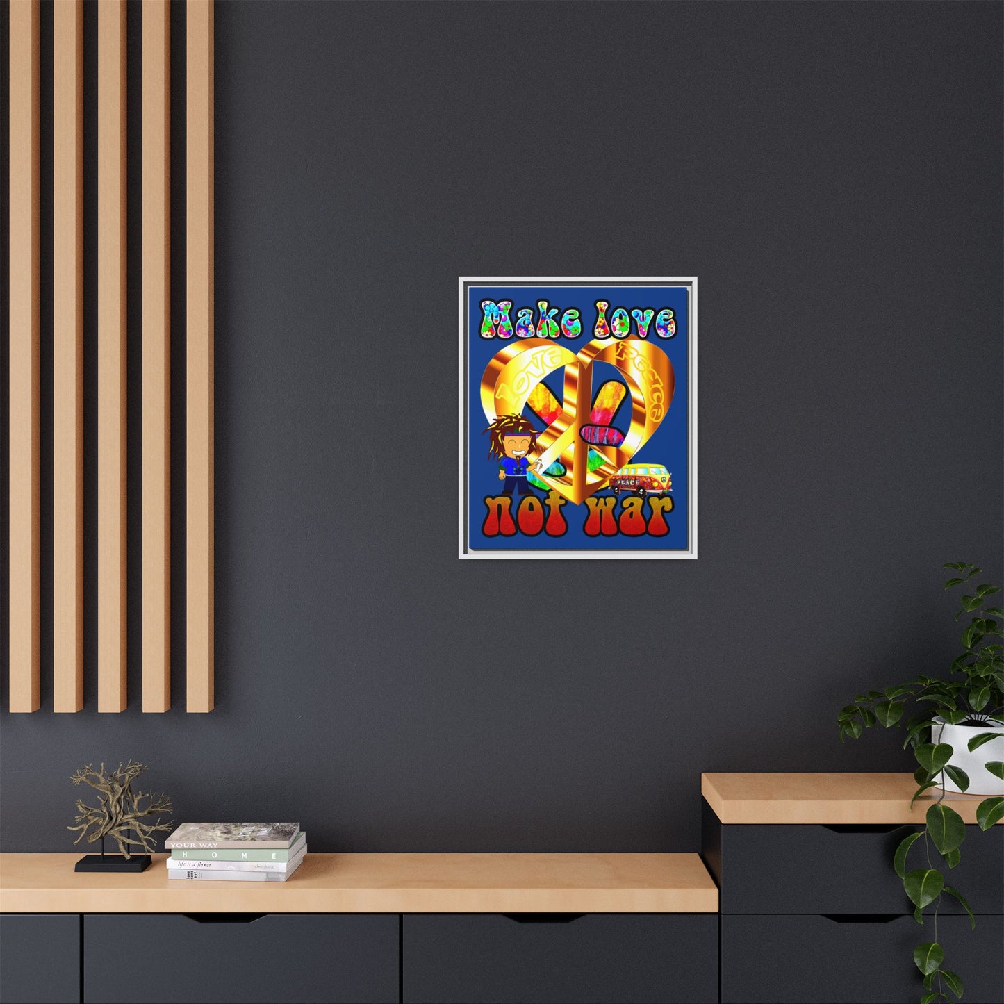 love peace - framed canvas art (dark blue)