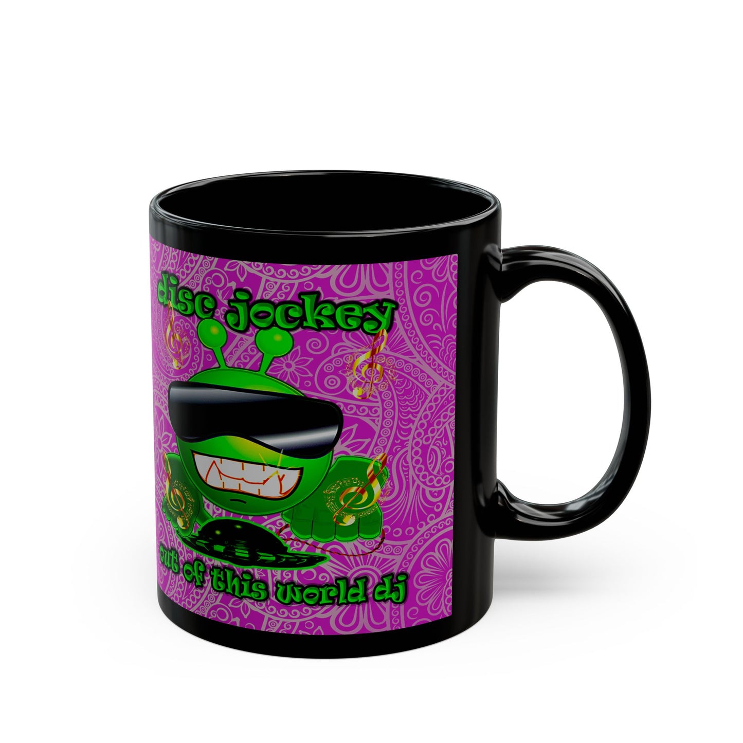 disc jockey - Black Mug (pink swirl)
