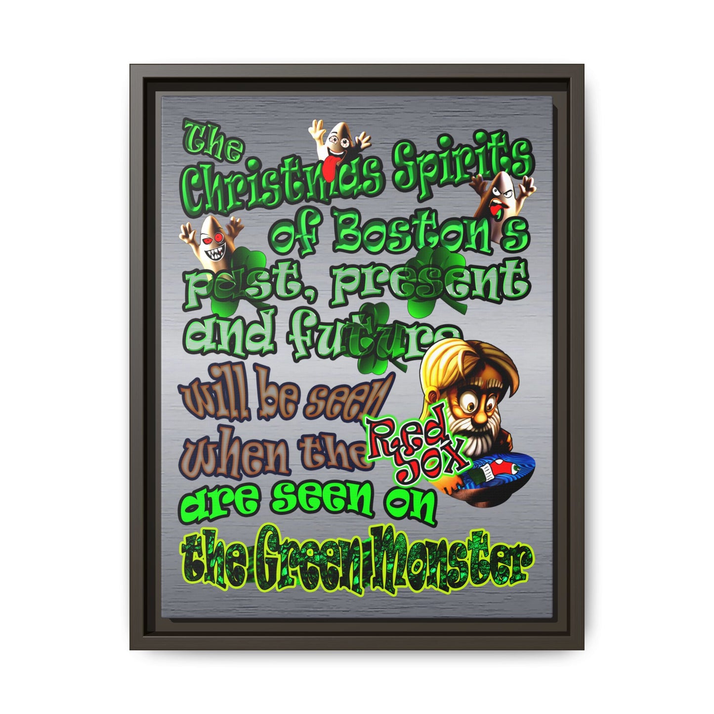 christmas spirits of boston - framed canvas art (brushed nickel)