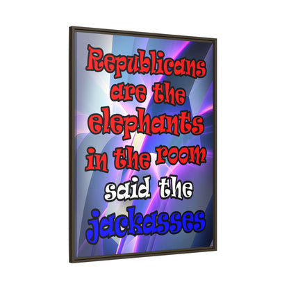 donkeys and elephants - framed canvas art (grey-pink wave)