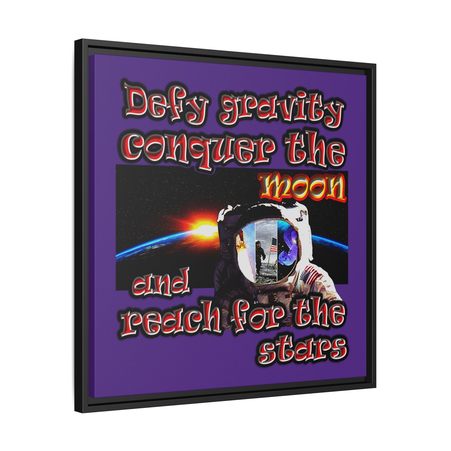 defy conquer reach - framed canvas art (purple)