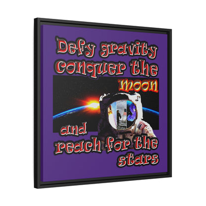 defy conquer reach - framed canvas art (purple)