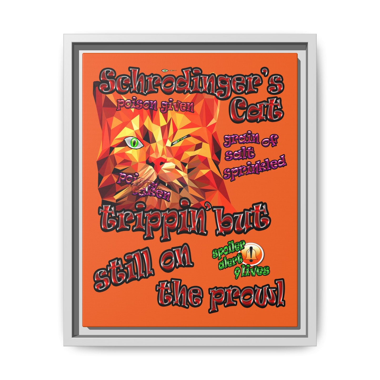 schrodinger's cat - framed canvas art (orange)