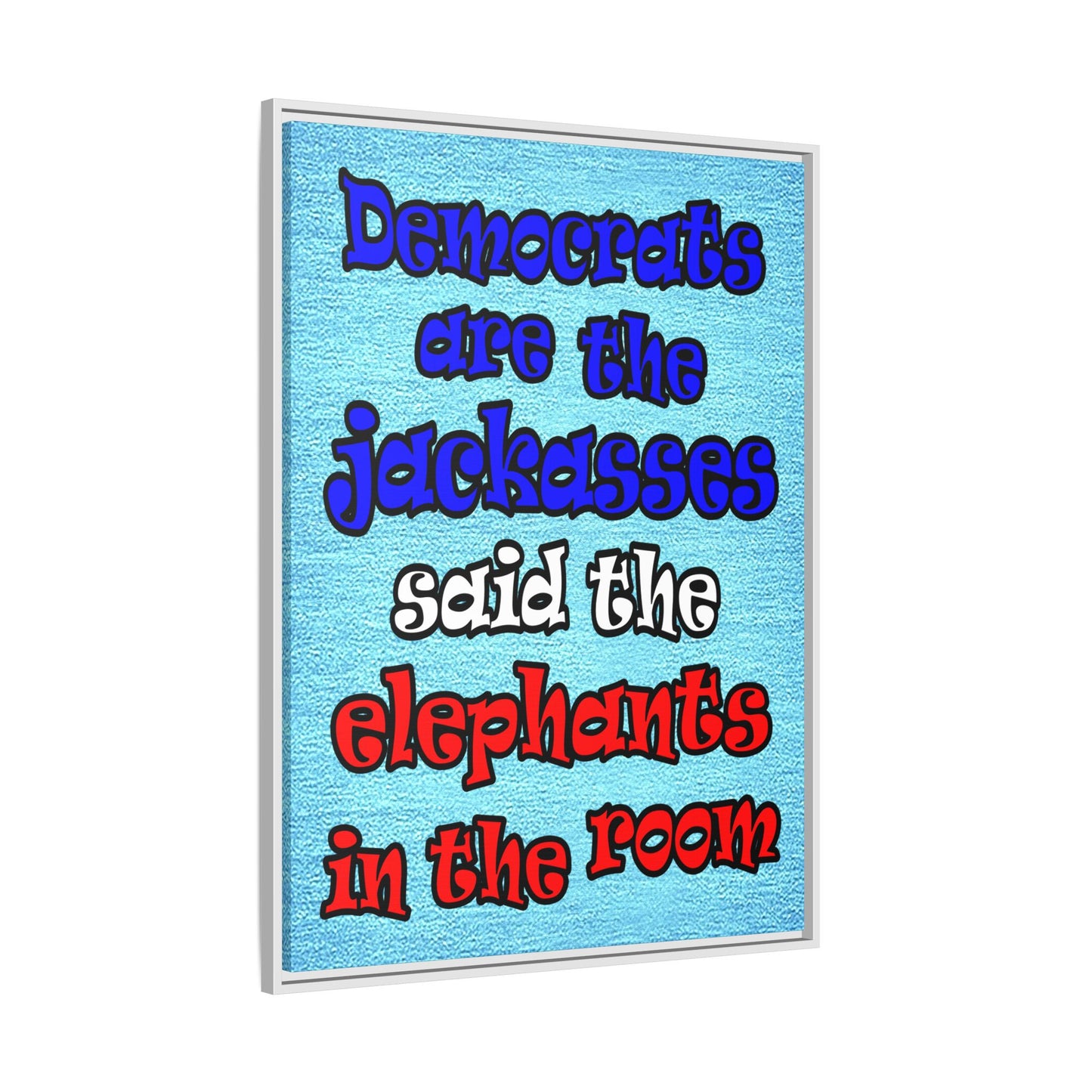 donkeys and elephants - framed canvas art (faded blue)