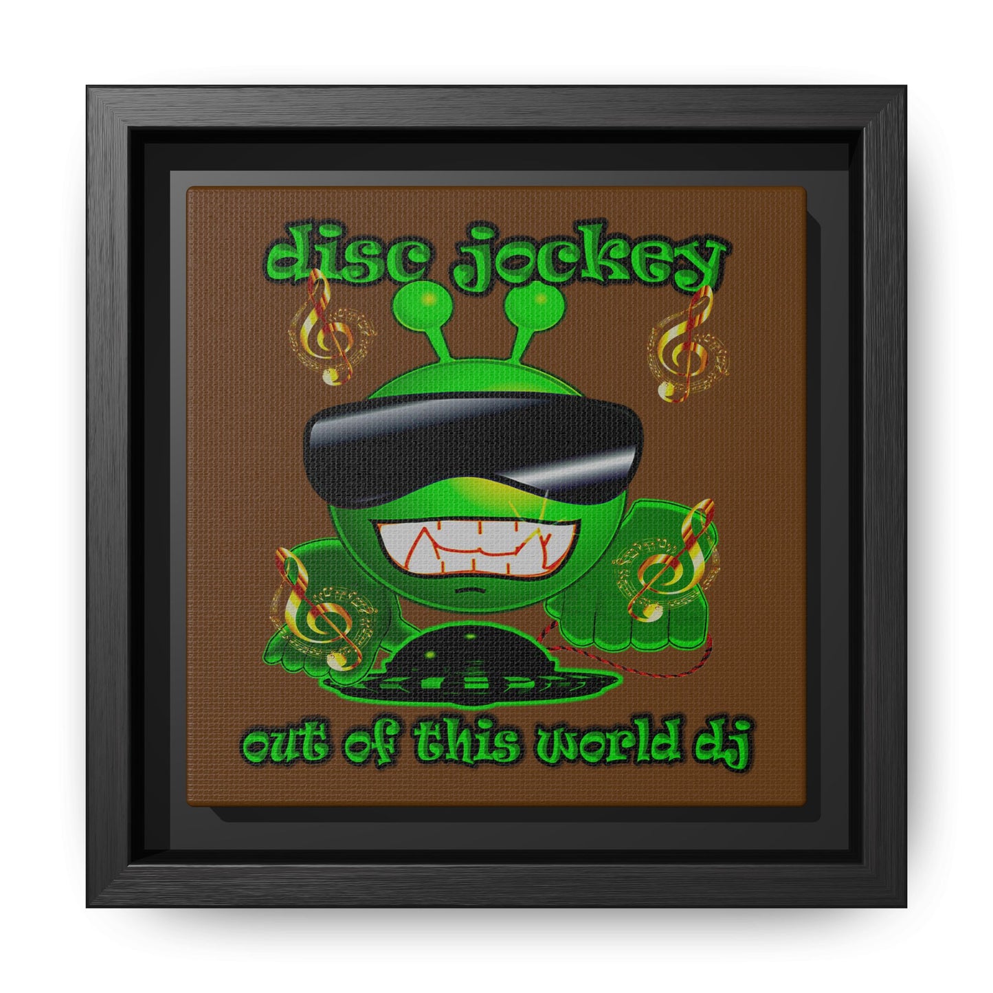 disc jockey - framed canvas art (brown)