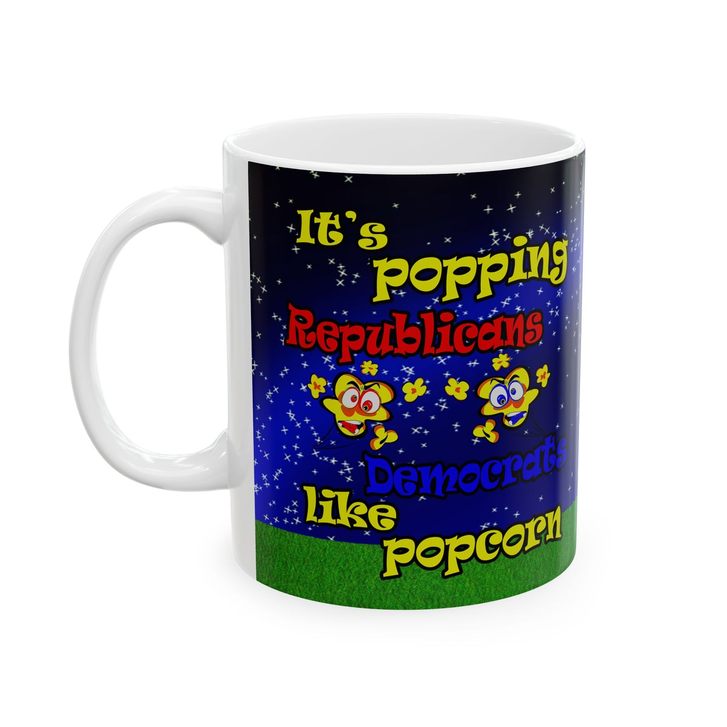 popping like popcorn - White Mug ('snoops' background)