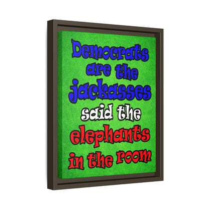 donkeys and elephants - framed canvas art (green turf)