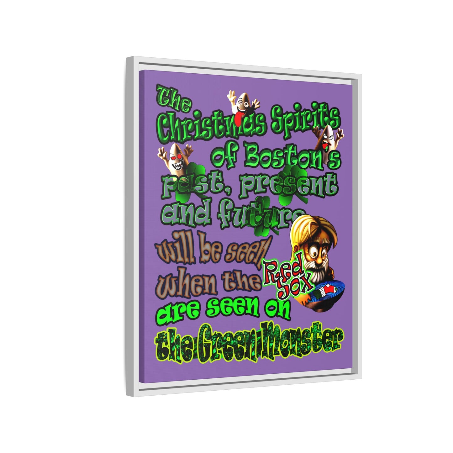 christmas spirits of boston - framed canvas art (light purple)