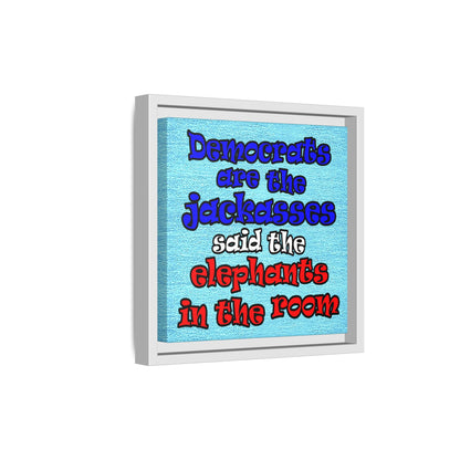 donkeys and elephants - framed canvas art (faded blue)