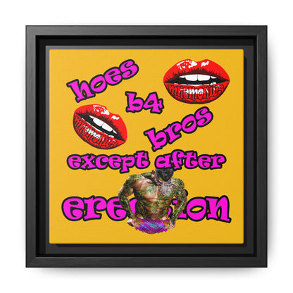 hoes b4 bros - framed canvas art (yellow)