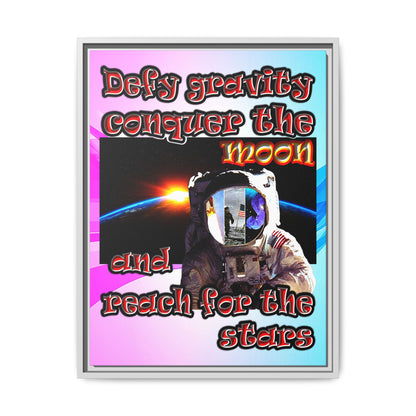 defy conquer reach - framed canvas art (light blue-pink wave)
