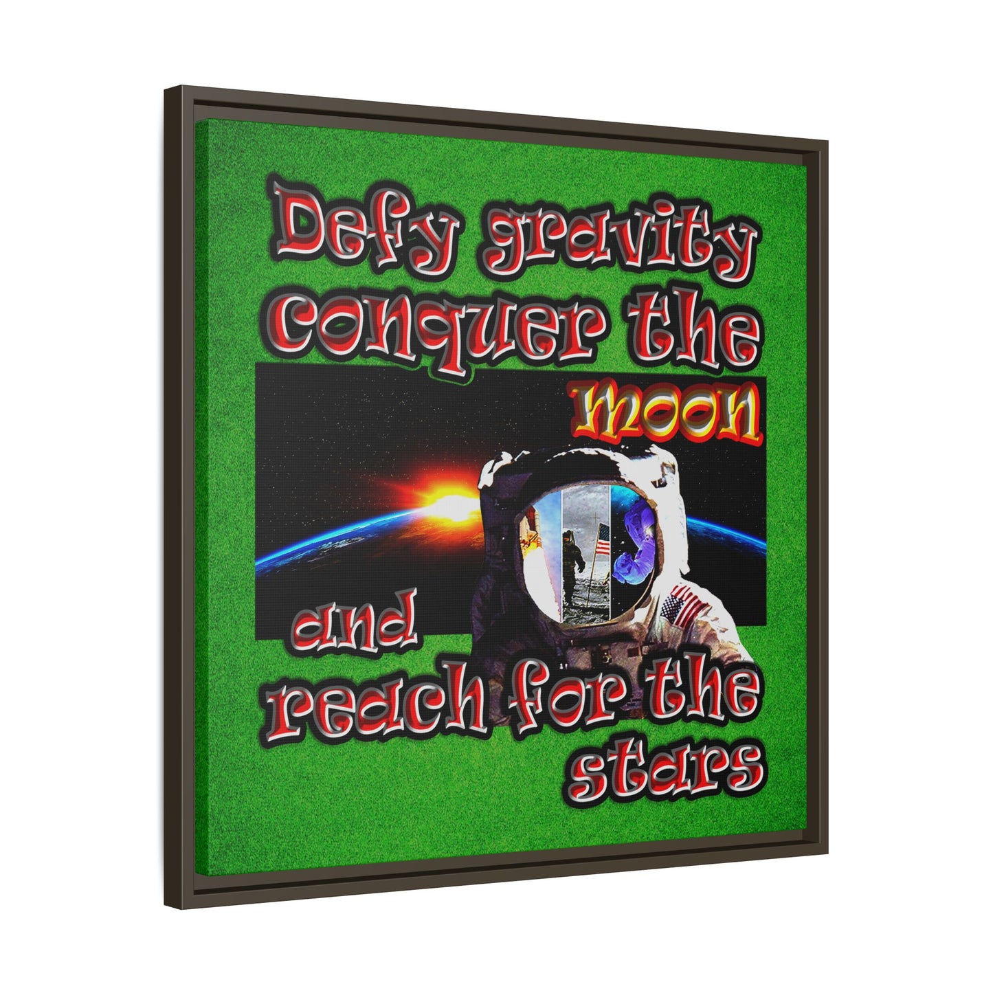 defy conquer reach - framed canvas art (green turf)