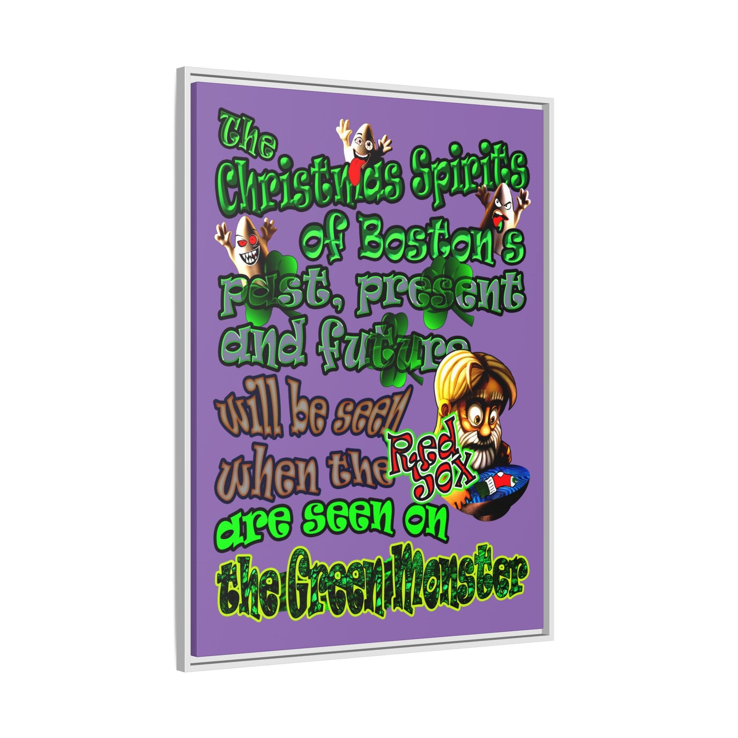christmas spirits of boston - framed canvas art (light purple)