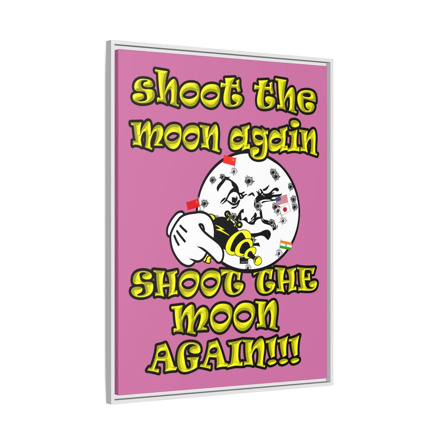 shoot the moon again - framed canvas art (light pink)