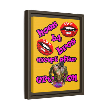 hoes b4 bros - framed canvas art (yellow)