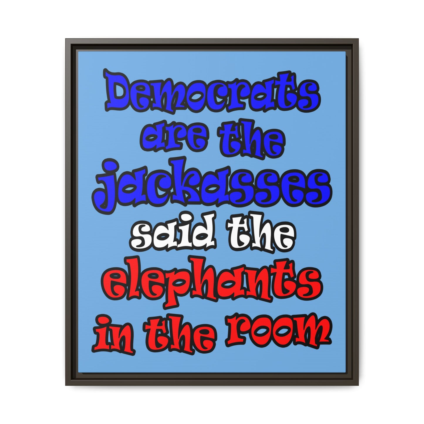 donkeys and elephants - framed canvas art (light blue)