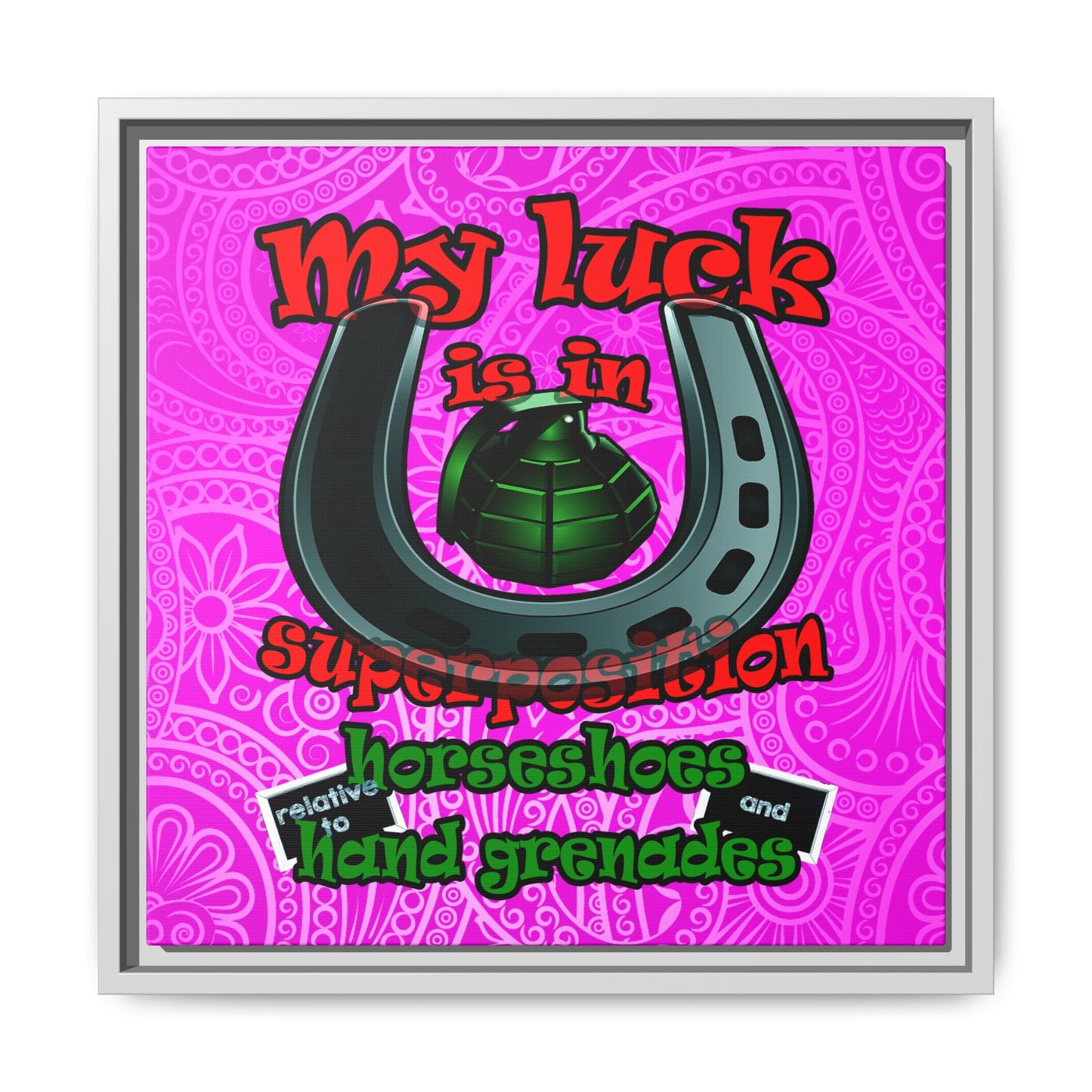 my luck - framed canvas art (pink swirl)