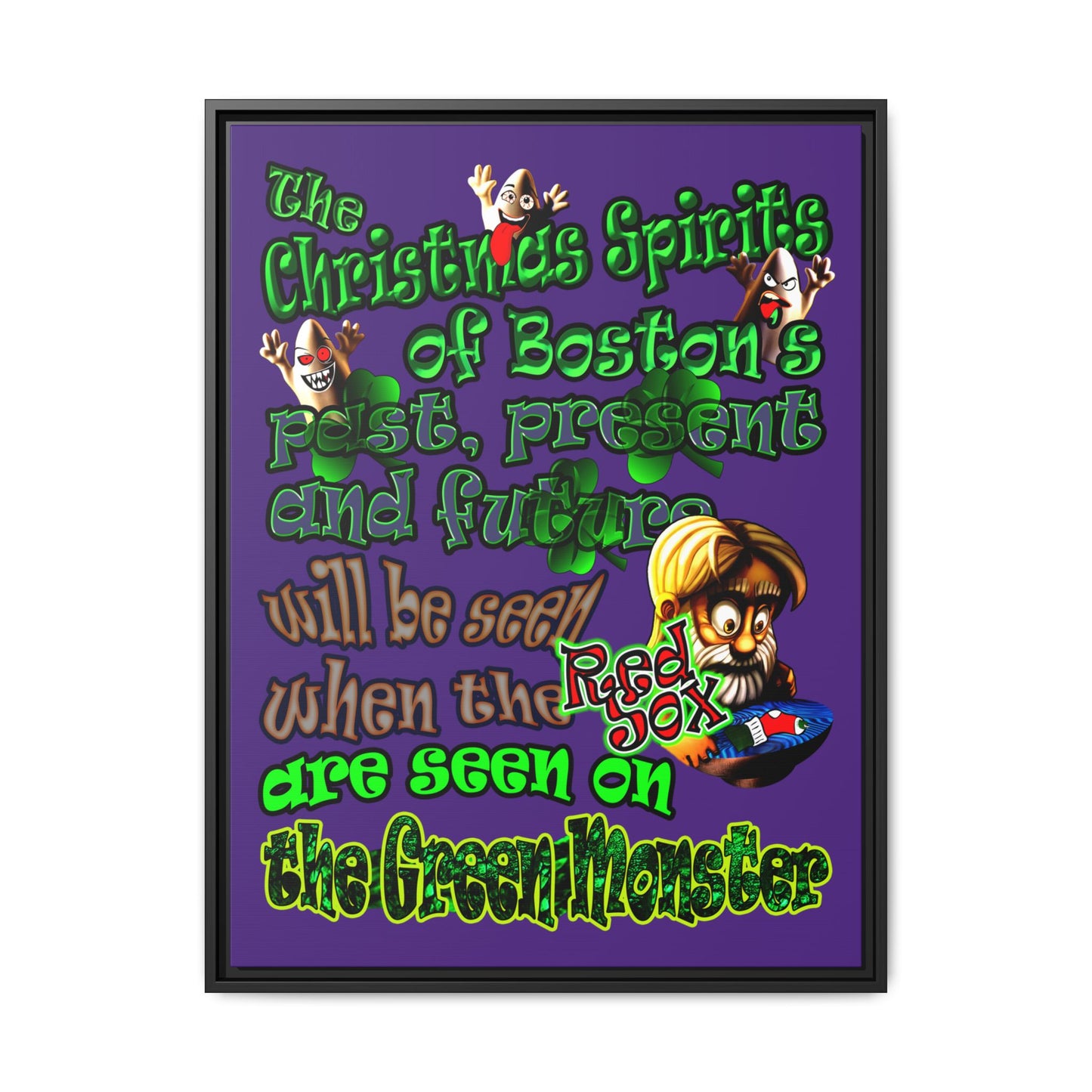 christmas spirits of boston - framed canvas art (purple)