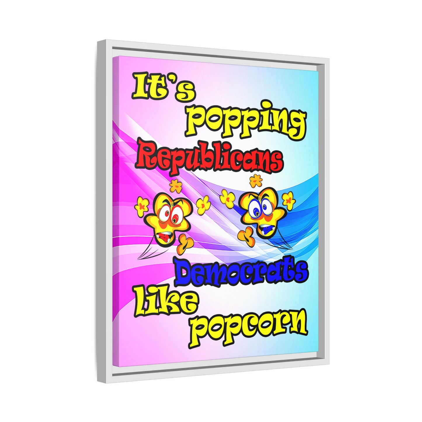 popping like popcorn - framed canvas art (light blue-pink wave)